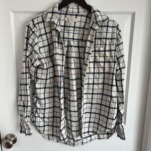 LOFT Long Sleeve Button Down Top Cream & Blue SZ Sm 100% Cotton Cabincore